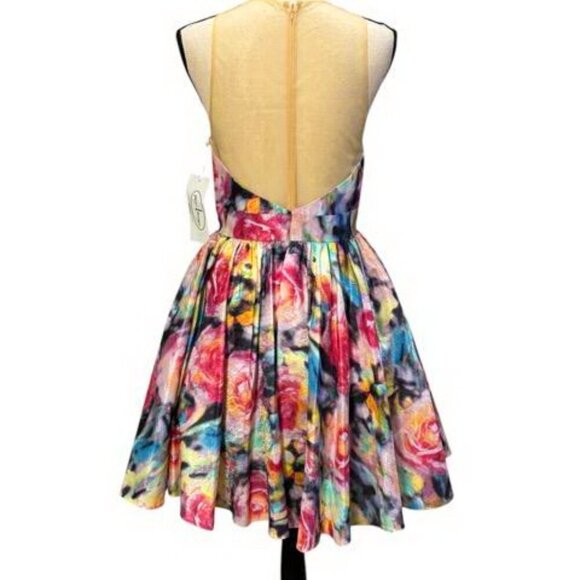 Maslavi By Jovani Sparkle Floral Illusion Fit and Flare Dress - Picture 2 of 2